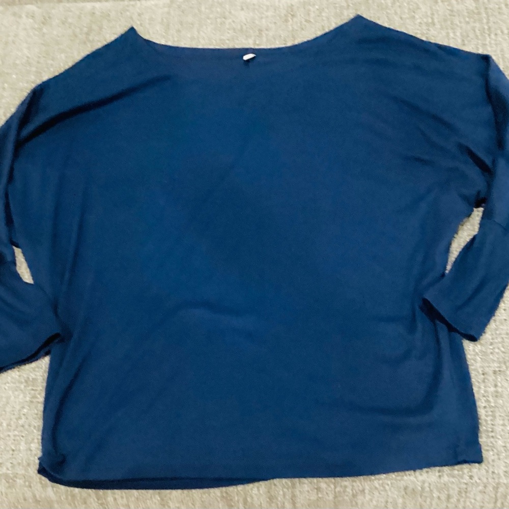 Blue Oversized 3/4 Sleeve Blouse